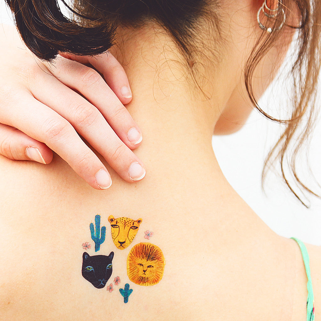 Tattoonie Temporary Tattoos wild animals lion leopard panther