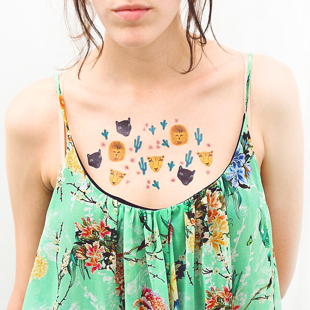 Tattoonie Temporary Tattoos wild animals lion leopard panther