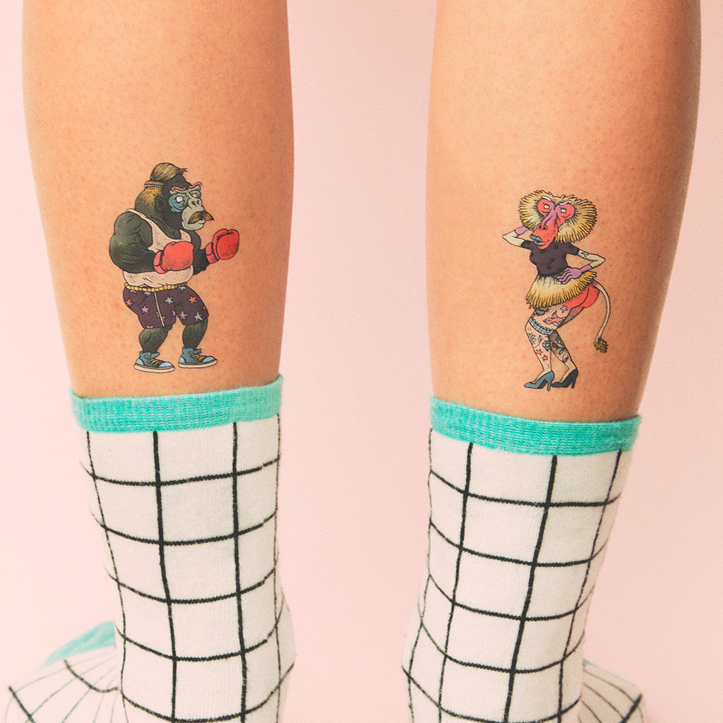 Tattoonie Temporary Tattoos pinup boxer monkeys